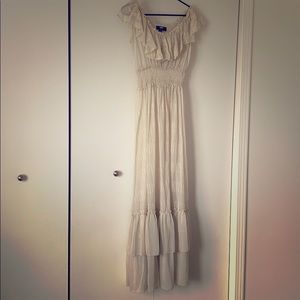 ABS lace eyelet cream beach maxi dress.